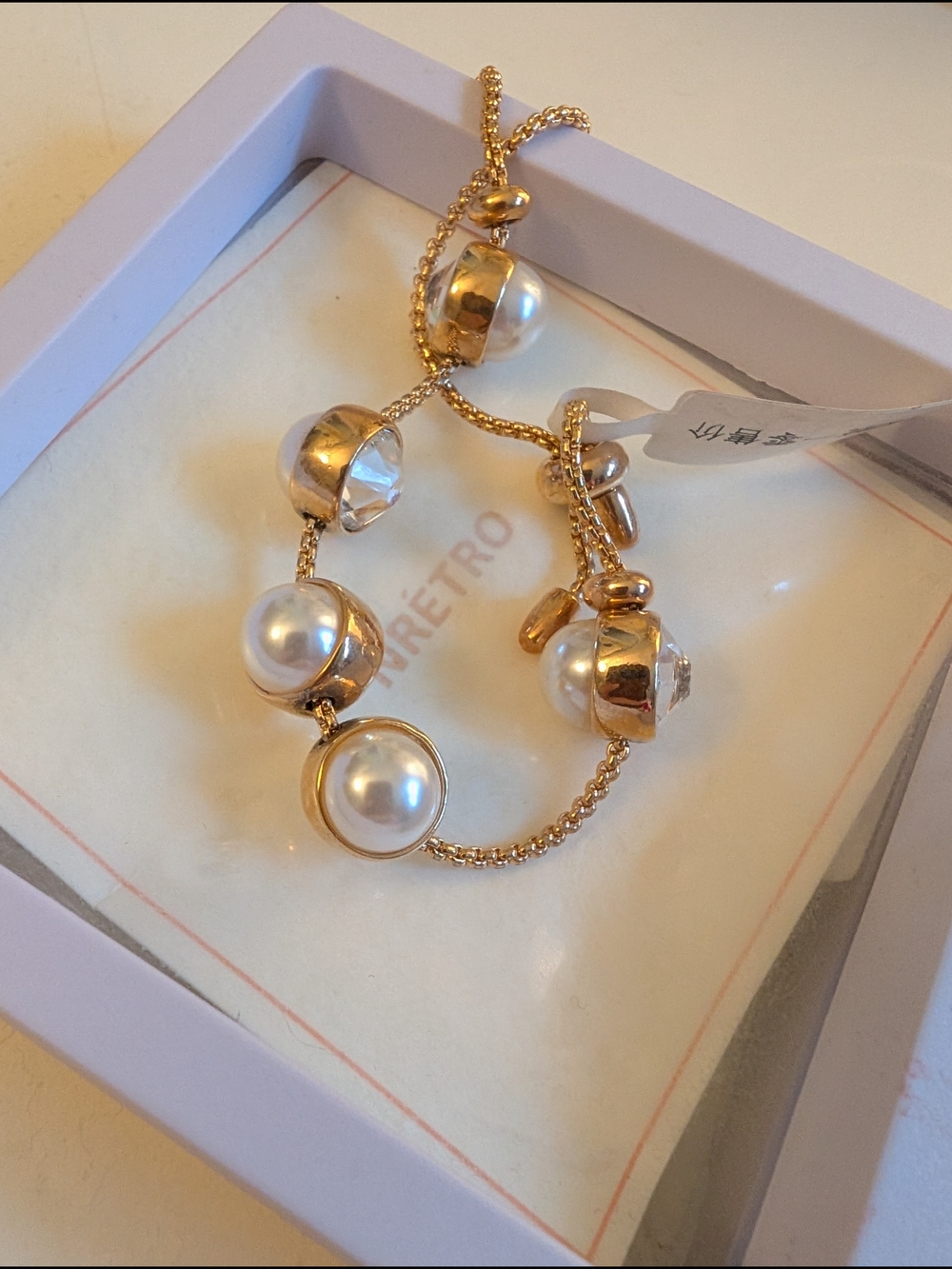 Pearl & Gold Bead Crystal Bracelet - Retro